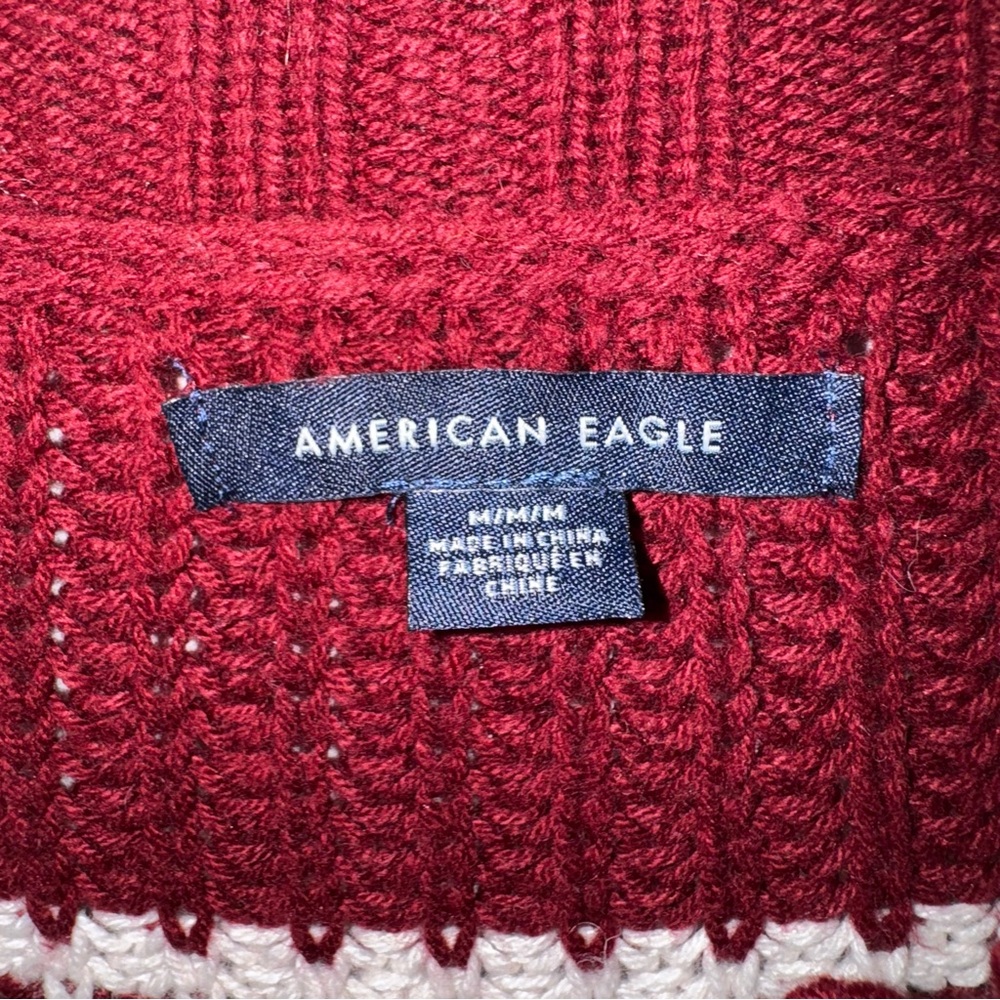 M157 American Eagle Outfitters Dark Red Burgundy Knit Sweater with White Stripes - Picture 3 of 13